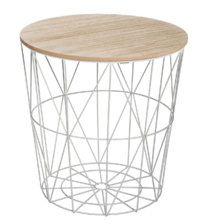 Metal Wire Removalable Wood Top Table Storage Basket