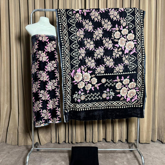 Palachi (پلچھی) Design 105 Velvet Unstitch Suit in Elegant Design & Colors (Shalwar, Kameez & Dubatta)