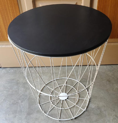 Metal Wire Removalable Wood Top Table Storage Basket