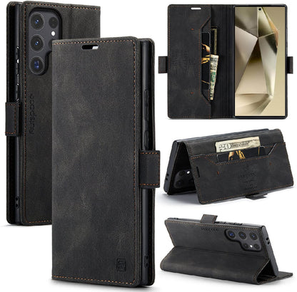 Samsung Galaxy S24 Ultra Leather Flip Cover Stand Magnetic Closure Shockproof Protective Book Case
