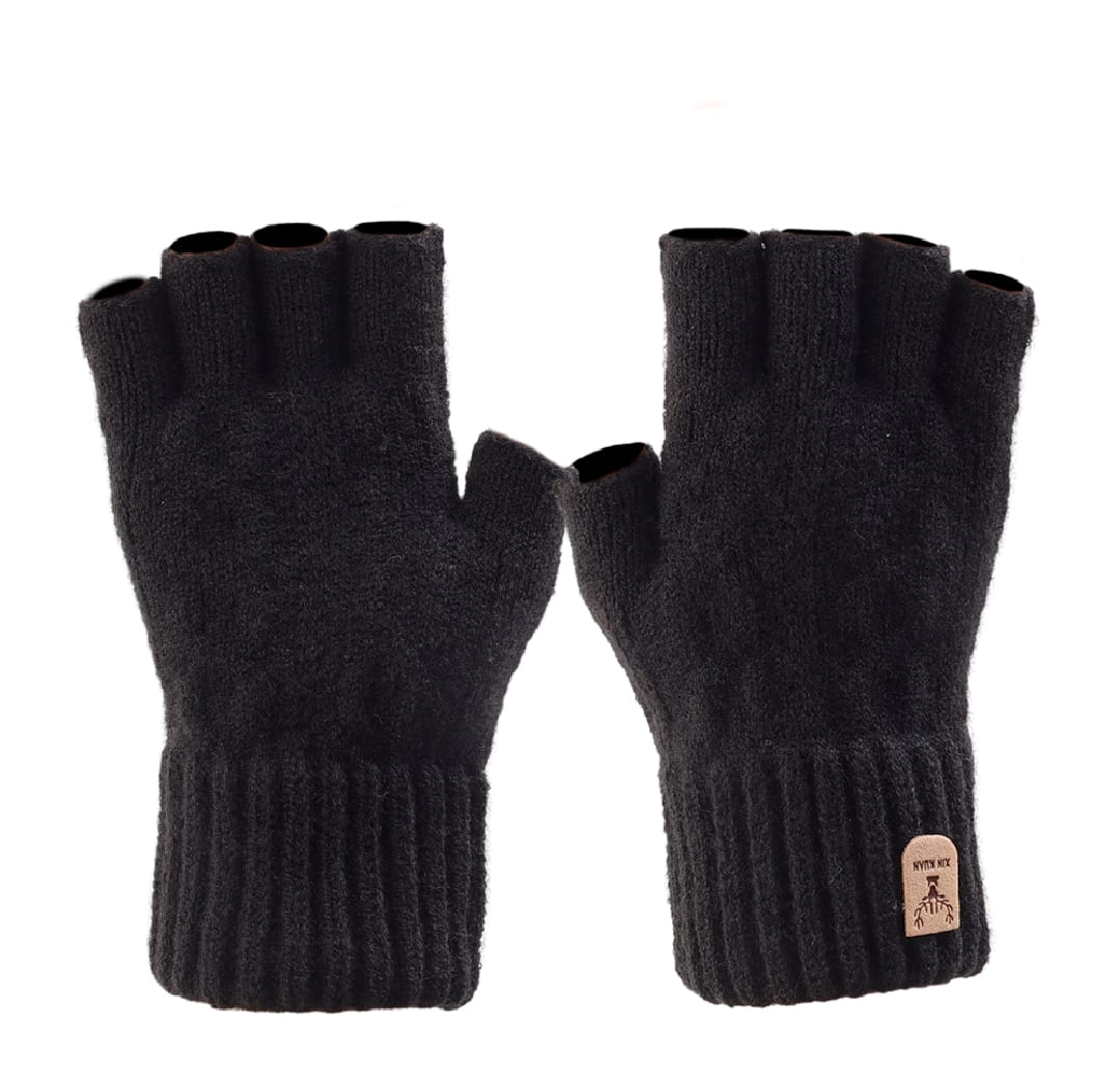 Knitted Half Finger Winter Touchscreen Thicken Warm Wool Cashmere Gloves Men Mitten