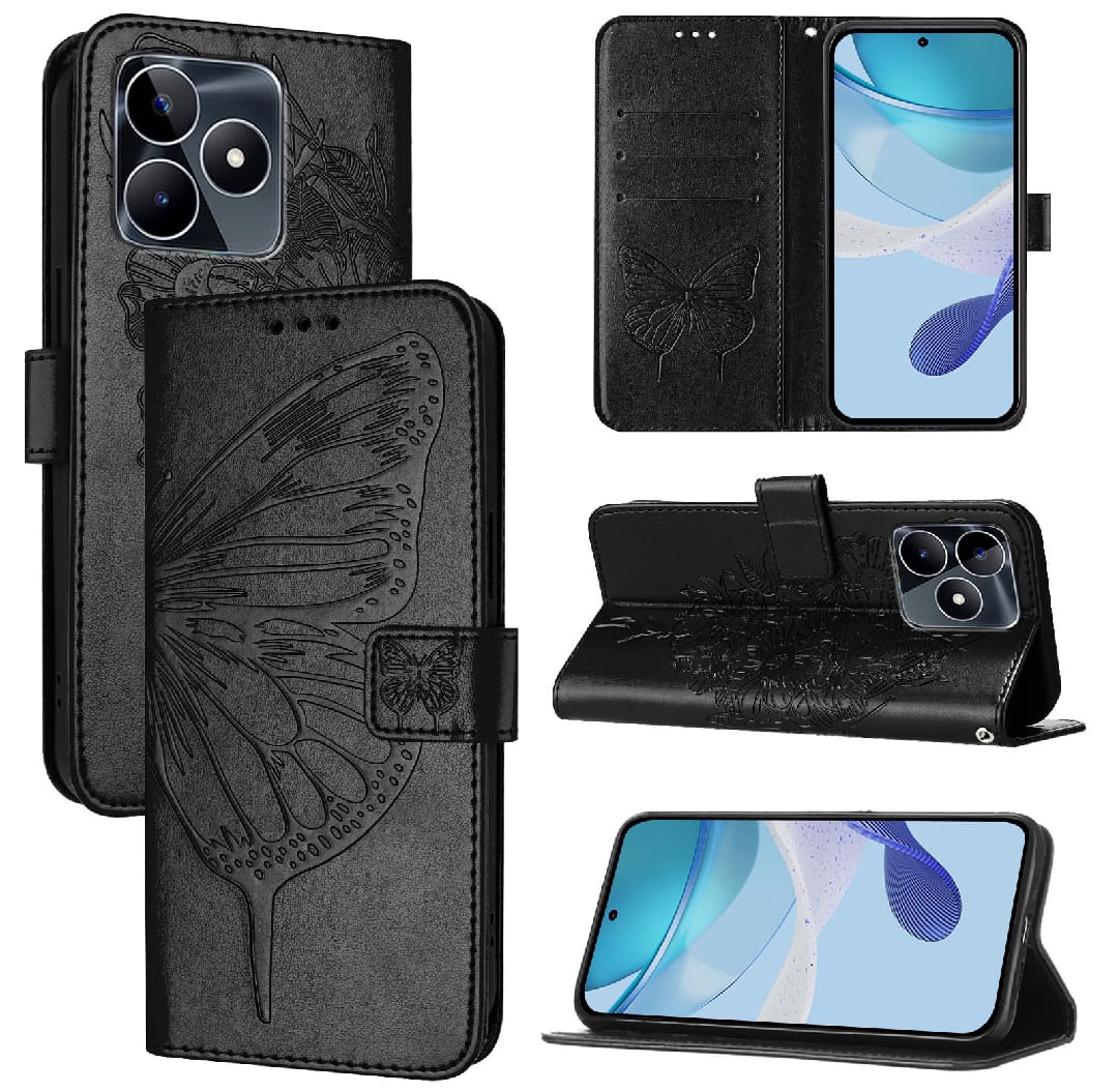 Phone Case for Realme C63 / C61 / Narzo N63 - PU Leather Book Cover Case - Wallet Case Card Slot Design - Butterfly design