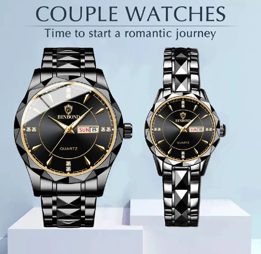 Watches for Him and Her Waterproof Stainless Steel Quartz Gold Couple Items for Lovers Men Women Wristwatches