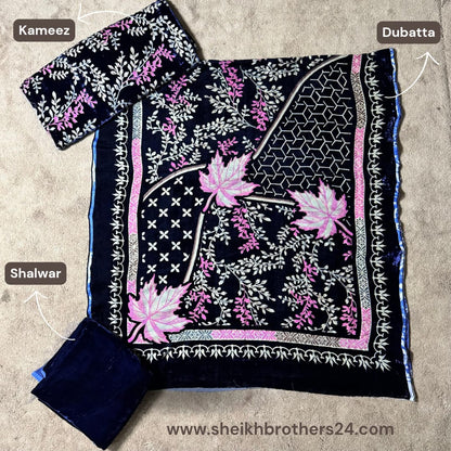 Palachi (پلچھی) Velvet Unstitch Suit in Elegant Design & Colors (Shalwar, Kameez & Dubatta)
