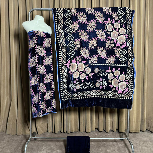 Palachi (پلچھی) Design 105 Velvet Unstitch Suit in Elegant Design & Colors (Shalwar, Kameez & Dubatta)