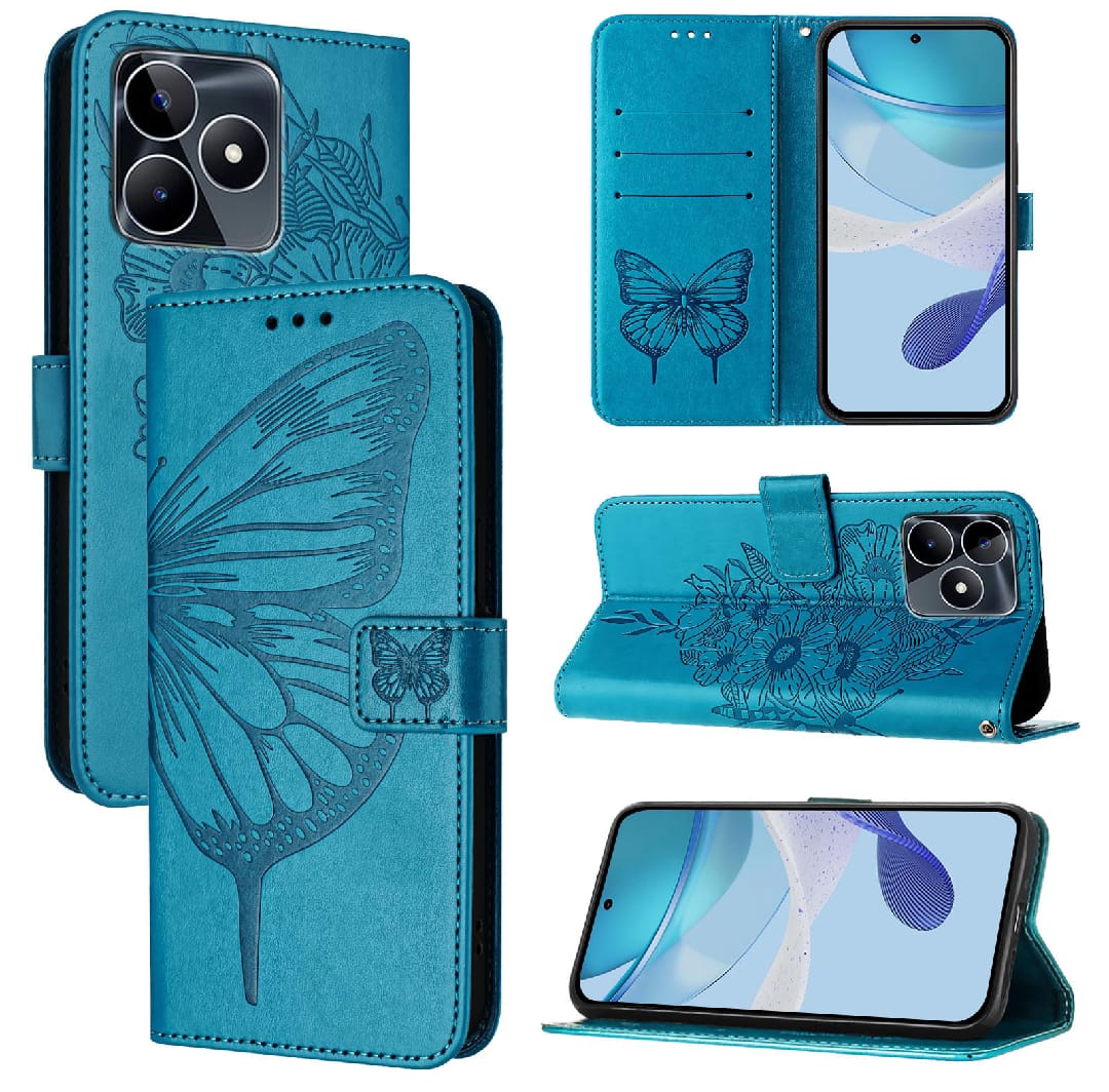 Phone Case for Realme C63 / C61 / Narzo N63 - PU Leather Book Cover Case - Wallet Case Card Slot Design - Butterfly design