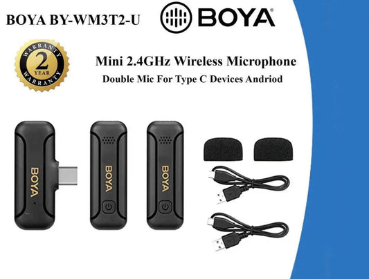 Dual Channel Wireless Microphone System with USB Type-C & iPhone Connector for Mobile Devices