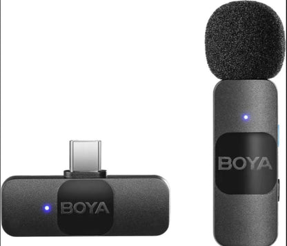 Boya Wireless Microphone System with USB Type-C & iphone Connector for Mobile Devices