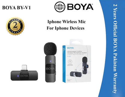 Boya Wireless Microphone System with USB Type-C & iphone Connector for Mobile Devices