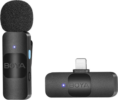 Boya Wireless Microphone System with USB Type-C & iphone Connector for Mobile Devices