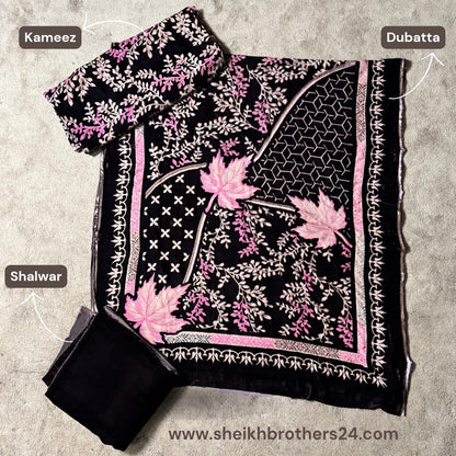 Palachi (پلچھی) Velvet Unstitch Suit in Elegant Design & Colors (Shalwar, Kameez & Dubatta)
