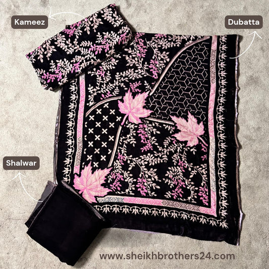 Palachi (پلچھی) Velvet Unstitch Suit in Elegant Design & Colors (Shalwar, Kameez & Dubatta)