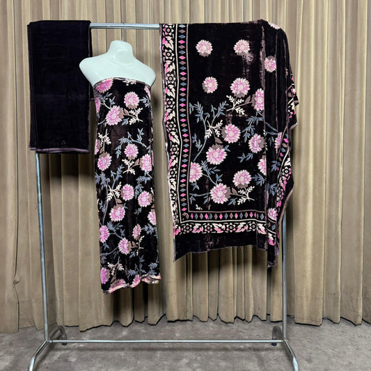 Palachi (پلچھی) Design 103 Velvet Unstitch Suit in Elegant Design & Colors (Shalwar, Kameez & Dubatta)