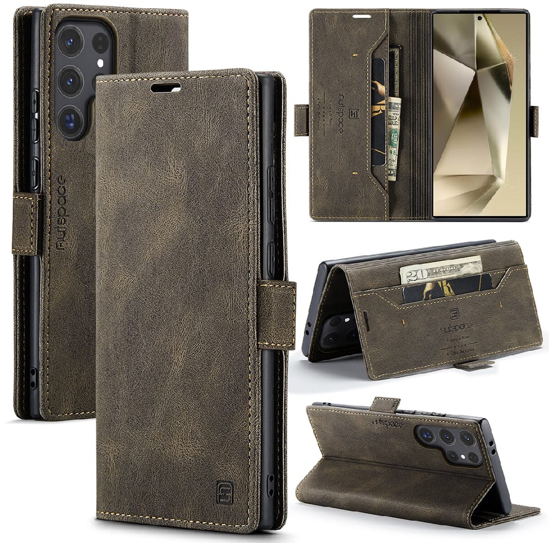 Samsung Galaxy S24 Ultra Leather Flip Cover Stand Magnetic Closure Shockproof Protective Book Case