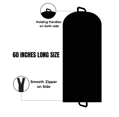 Pack of 6 60 Inches Black Dress Covers Dustproof and Waterproof Storage bags for Clothes, Dress Cover, Closet Organizer, Zipper Bag, Wardrobe Organizer