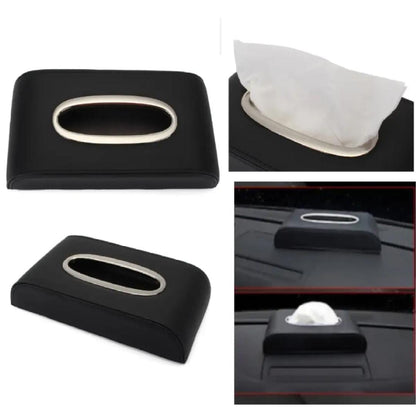 PU LEATHER CAR TISSUE BOX UNIVERSAL -BLACK HIGH QUALITY LEATHER