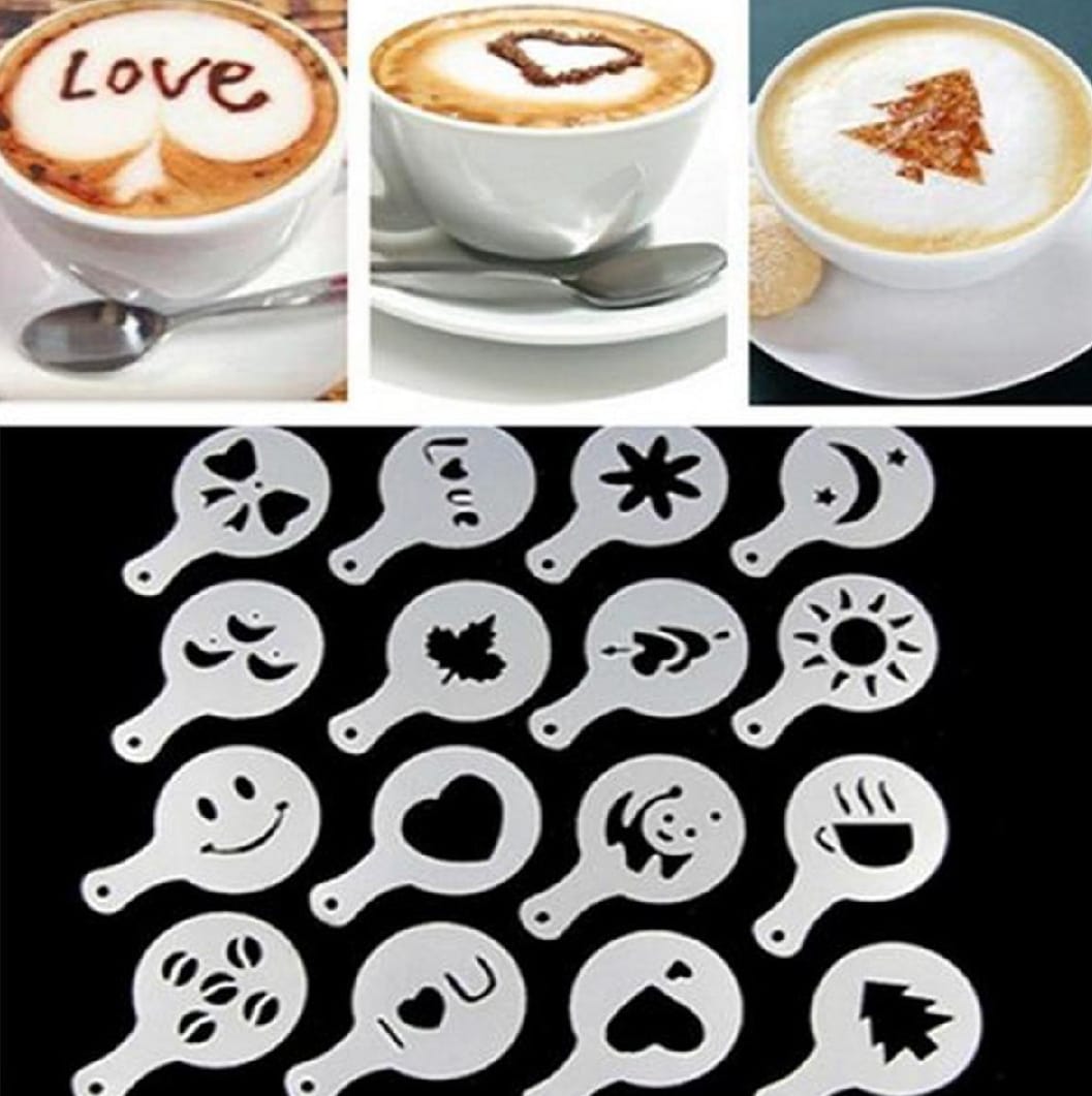 Coffee Stencils 16pcs/Set Drawing Die Tools Fancy Coffee Printing Model Plastic Spray Template Mold For Kitchen Coffeeware