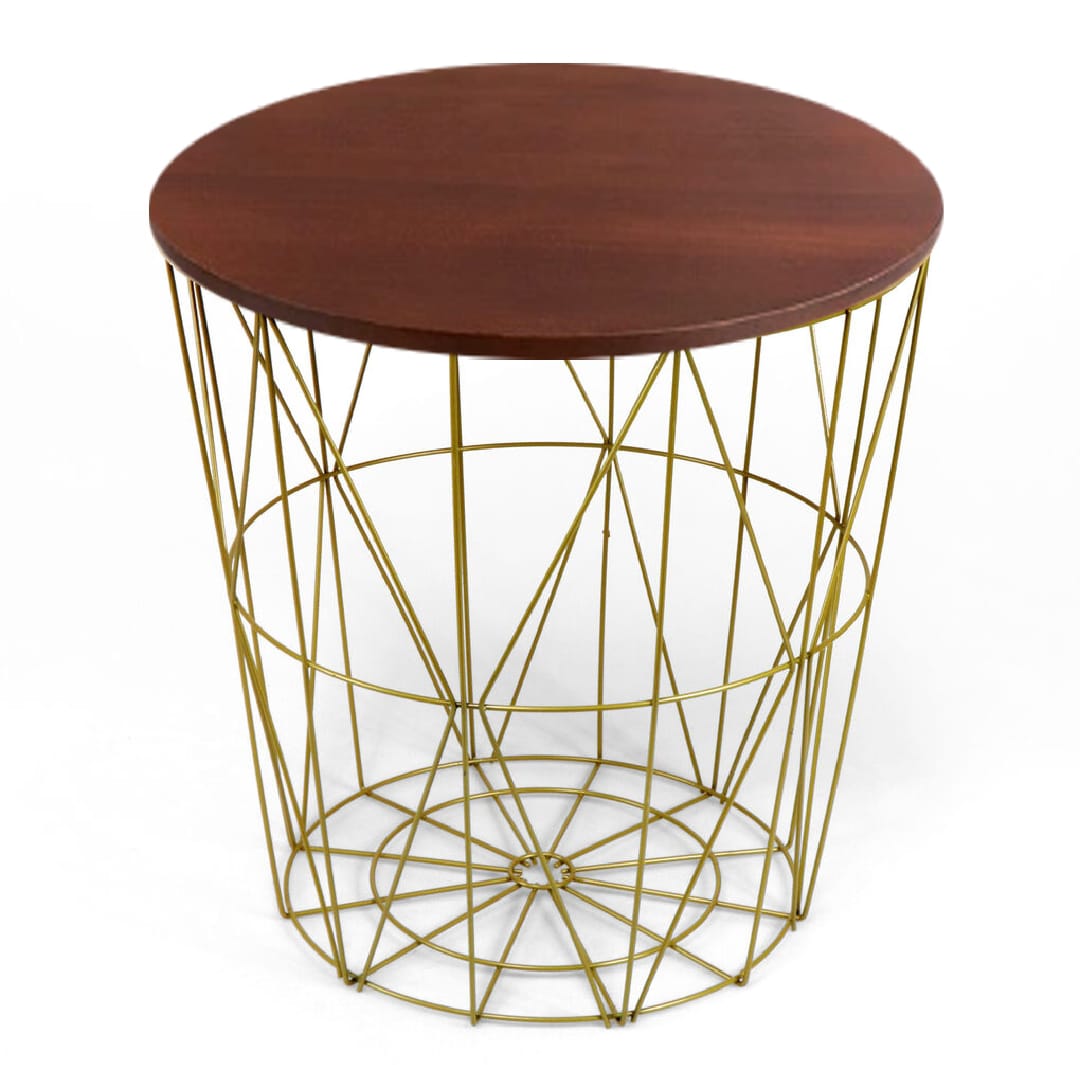 Metal Wire Removalable Wood Top Table Storage Basket