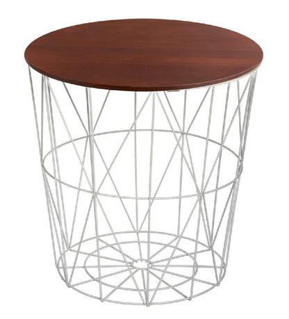 Metal Wire Removalable Wood Top Table Storage Basket