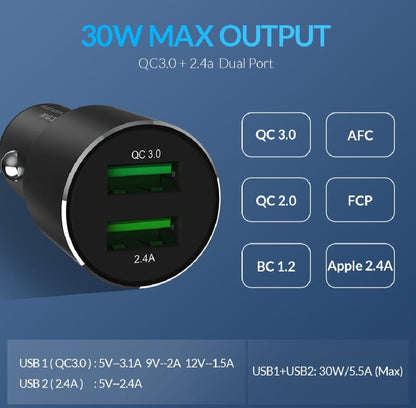 Dual USB Car Charge Quick Charge 3.0 Fast Charger Phone Charger Adapter in car
