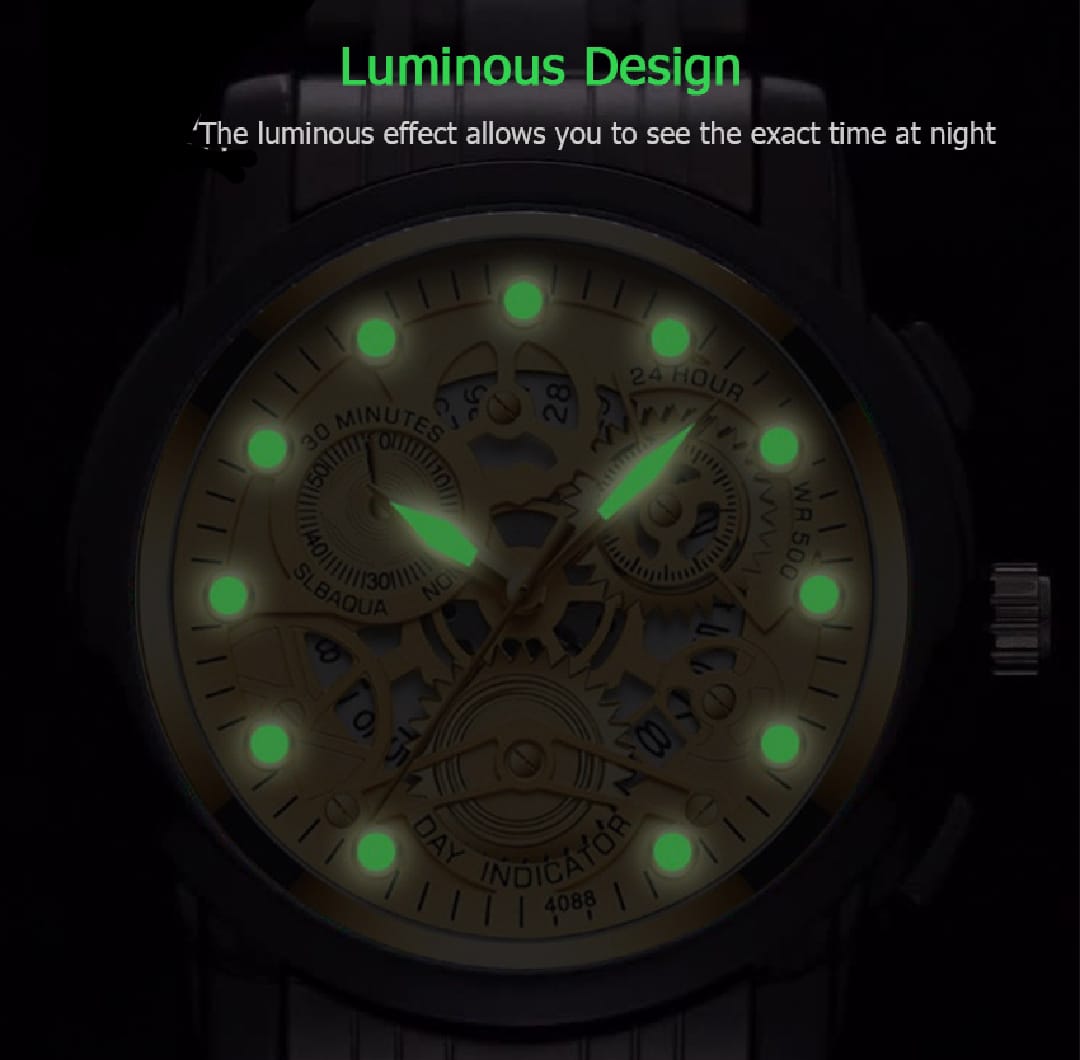 Fashion Watch Quartz Calendar Watch Steel Band Watch Luminous Pointer Wrist Watches for Men | Fake 3 Eyes for Decoration