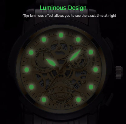 Fashion Watch Quartz Calendar Watch Steel Band Watch Luminous Pointer Wrist Watches for Men | Fake 3 Eyes for Decoration