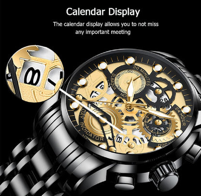 Fashion Watch Quartz Calendar Watch Steel Band Watch Luminous Pointer Wrist Watches for Men | Fake 3 Eyes for Decoration