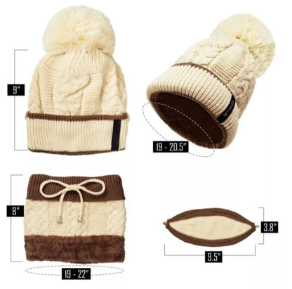 Girls Winter Knitted Beanie Cap Warm Face Cover Neck Scarf Outdoor Set