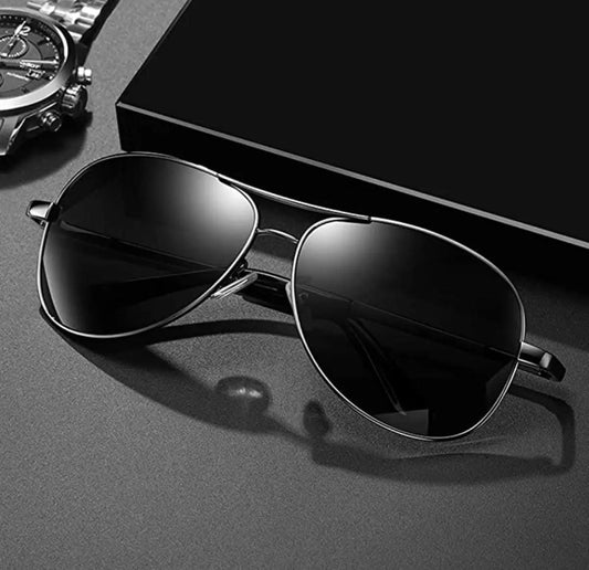 BLACK Men's Aviator Polarized Sunglasses Black Frame Black Lens For Men