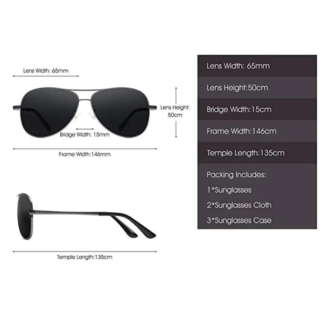 BLACK Men's Aviator Polarized Sunglasses Black Frame Black Lens For Men