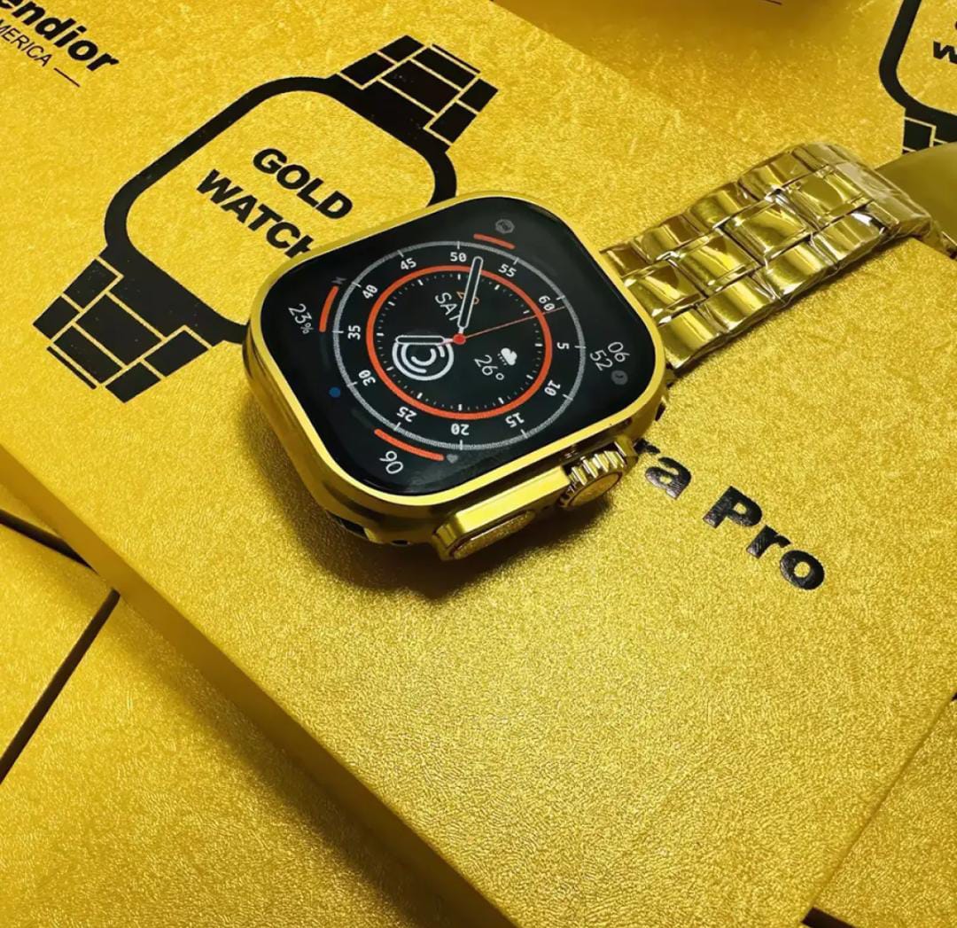 G9 Ultra Pro Smart Watch (Golden Edition) - 49MM Ultra Series 8 - NFC - Bluetooth Call,Customize Wallpaper,Wireless Charging,Real Screws and Straps Locks.