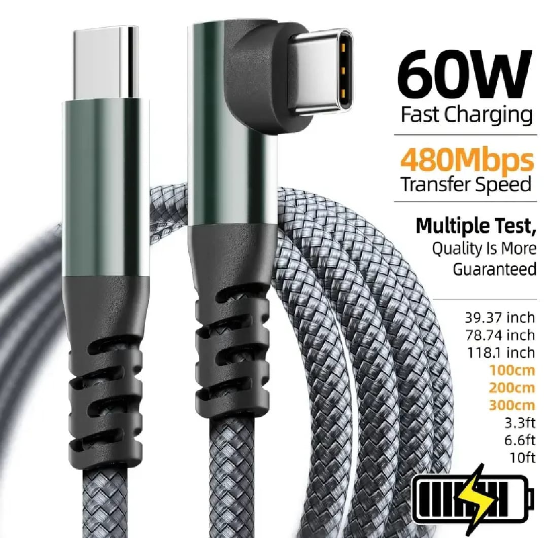 1PC Type C Cable 1M 2M 3M Type C Data Transfer 60W PD Super Fast Charging Cable