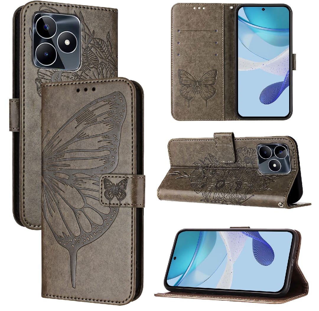 Phone Case for Realme C63 / C61 / Narzo N63 - PU Leather Book Cover Case - Wallet Case Card Slot Design - Butterfly design