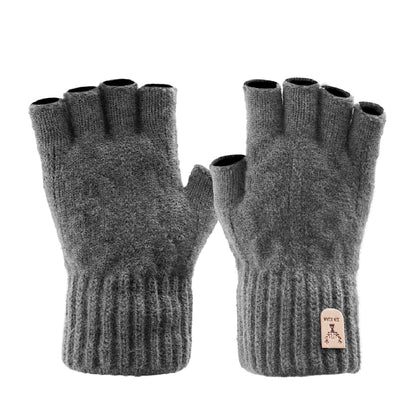 Knitted Half Finger Winter Touchscreen Thicken Warm Wool Cashmere Gloves Men Mitten