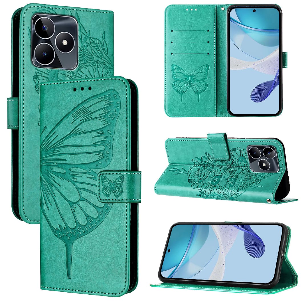 Phone Case for Realme C63 / C61 / Narzo N63 - PU Leather Book Cover Case - Wallet Case Card Slot Design - Butterfly design