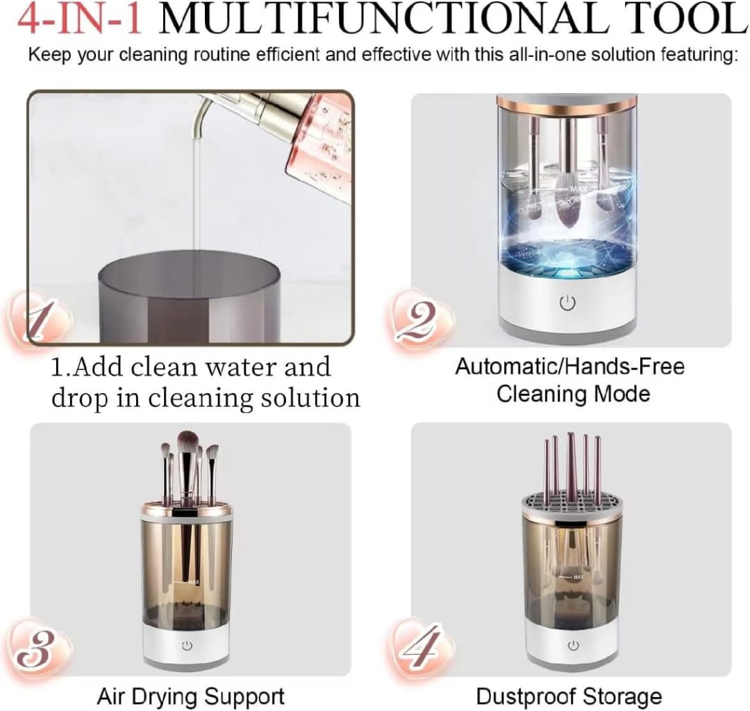 Automatic Makeup Brush Cleaning and Drying Stand Holder Electric Make Up Brush Cleaner Machine Quick Dry Tool