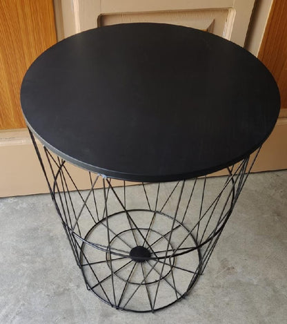 Metal Wire Removalable Wood Top Table Storage Basket