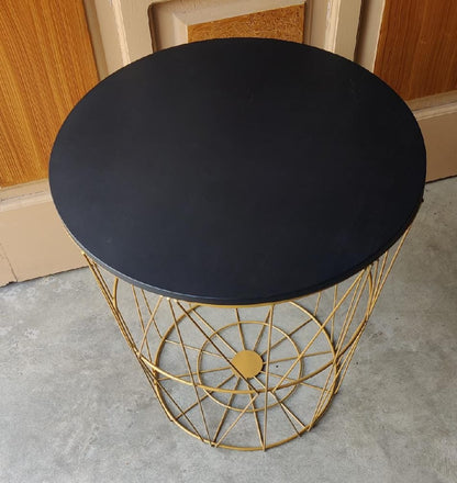 Metal Wire Removalable Wood Top Table Storage Basket