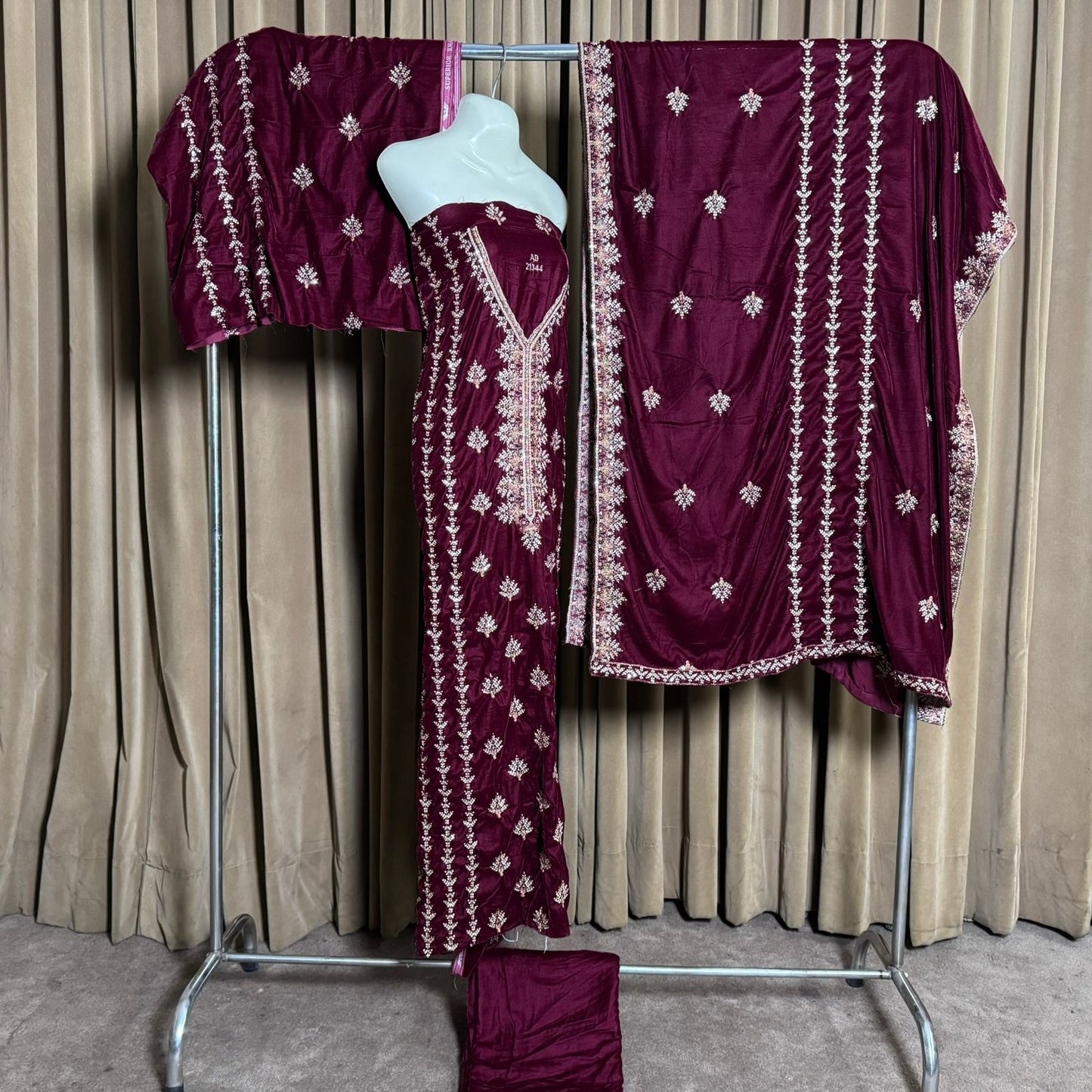 Embroidery (کڑھائی) China Micro 11000 Velvet Unstitch Suit in Elegant Design & Colors (Shalwar, Front Kameez, Back Kameez & Dubatta)