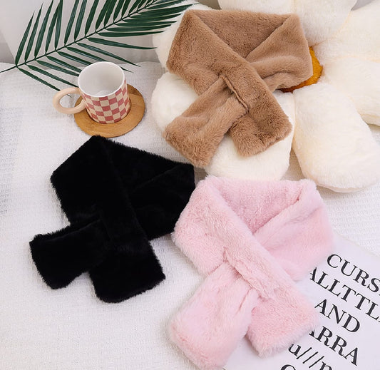 Solid Color Rabbit Fur Plush Shawl Scarfs Winter Warm Thicken Collar for Girls