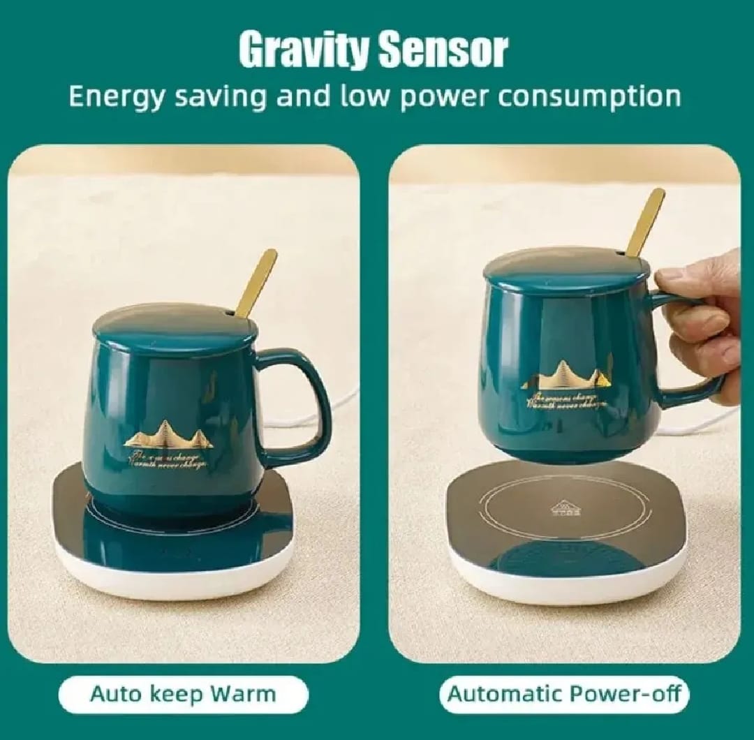 Coffee Mug Warmer - Electric Coffee Cup Warmer For Desk - USB - With Automatic On /Off - Best For Office And Traveling -Temperature Up to 104-122℉/ 40-50℃, Include Ceramic Mug, Cover, Spoon, Enjoy Anytime Hot Drinks