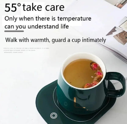 Coffee Mug Warmer - Electric Coffee Cup Warmer For Desk - USB - With Automatic On /Off - Best For Office And Traveling -Temperature Up to 104-122℉/ 40-50℃, Include Ceramic Mug, Cover, Spoon, Enjoy Anytime Hot Drinks