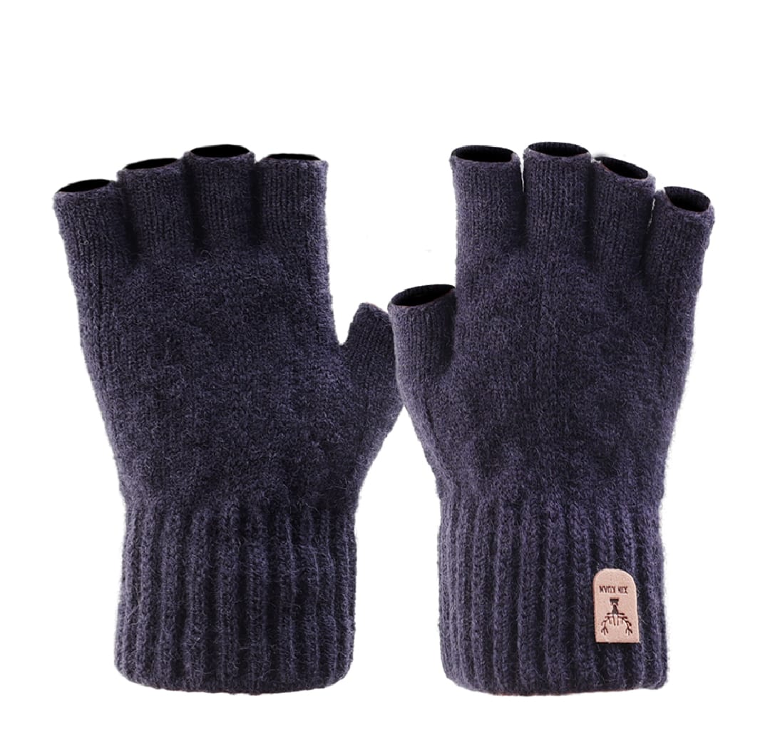 Knitted Half Finger Winter Touchscreen Thicken Warm Wool Cashmere Gloves Men Mitten