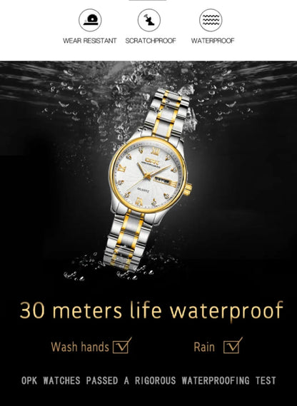 Watch for Couple Waterproof Stainless Steel Casual Watch With Box Simple Dial Dual Date Display, Titanium Steel Strap