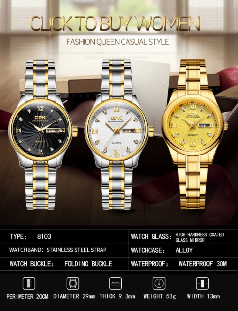 Watch for Couple Waterproof Stainless Steel Casual Watch With Box Simple Dial Dual Date Display, Titanium Steel Strap