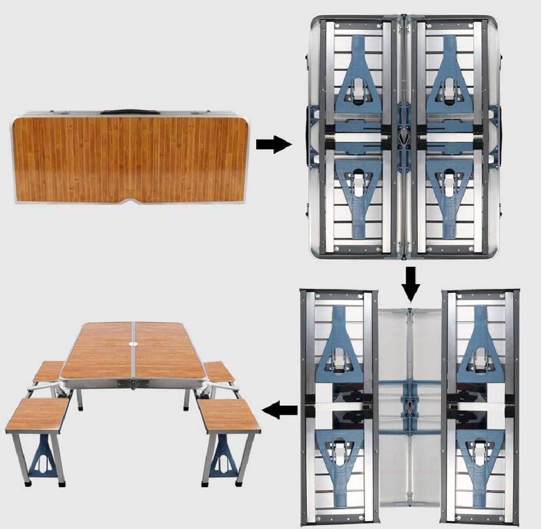 Picnic Table Wooden Style Folding Portable 4-Person Fold Up Travel Camping Table for Indoor, Outdoor Travel, Patio, Lawn, Garden