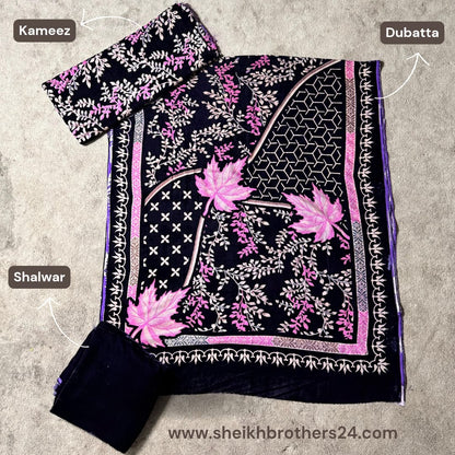 Palachi (پلچھی) Velvet Unstitch Suit in Elegant Design & Colors (Shalwar, Kameez & Dubatta)