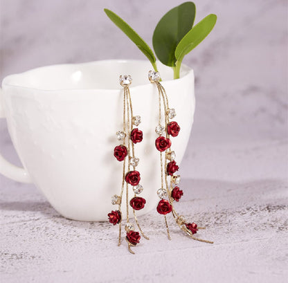 New Fashion Red Rose Flower Dangle Earrings Delicate Rose Flowers Earrings For Women Weddings Engagement Party Jewelry
