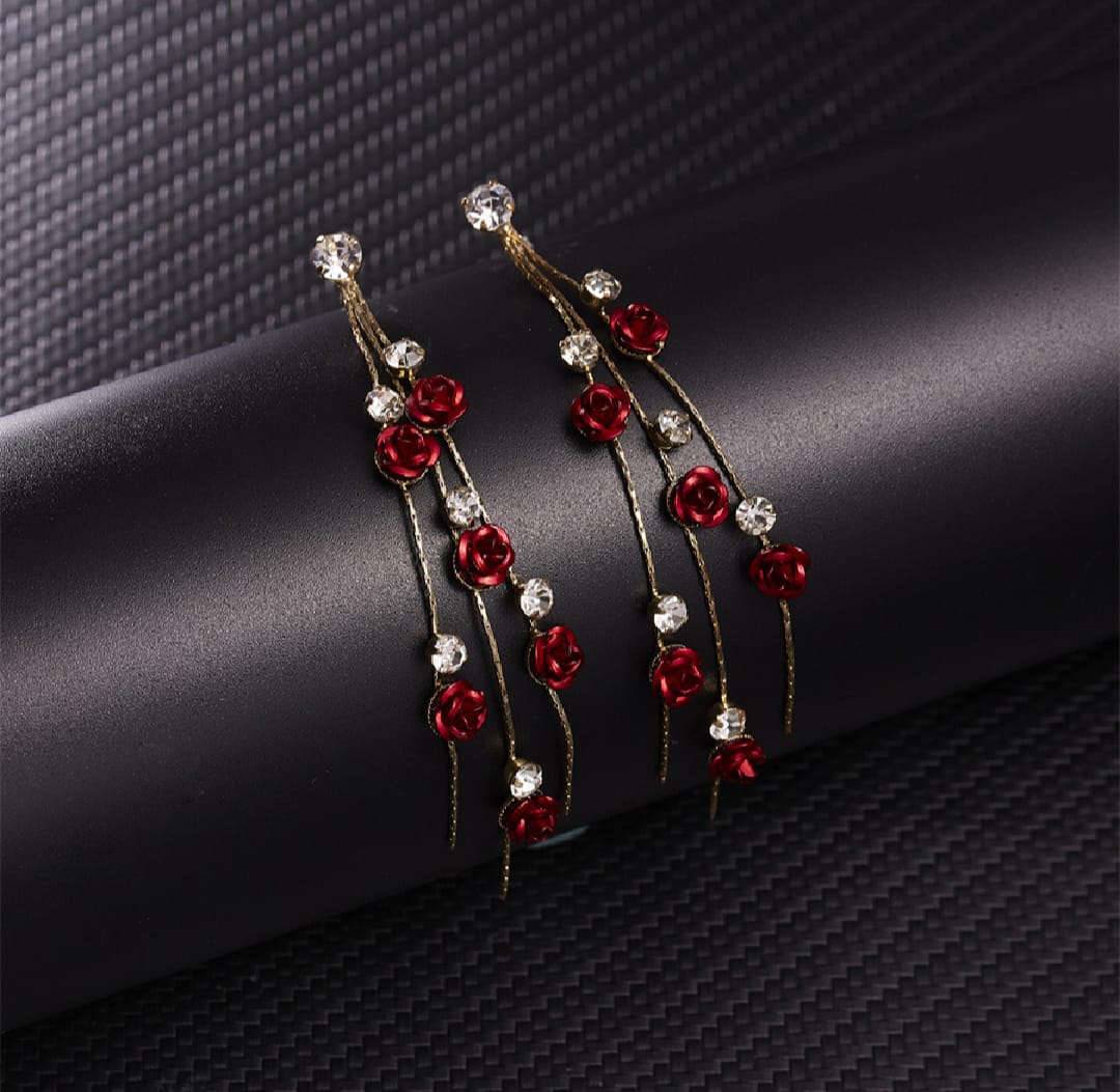 New Fashion Red Rose Flower Dangle Earrings Delicate Rose Flowers Earrings For Women Weddings Engagement Party Jewelry