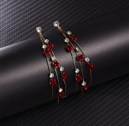 New Fashion Red Rose Flower Dangle Earrings Delicate Rose Flowers Earrings For Women Weddings Engagement Party Jewelry